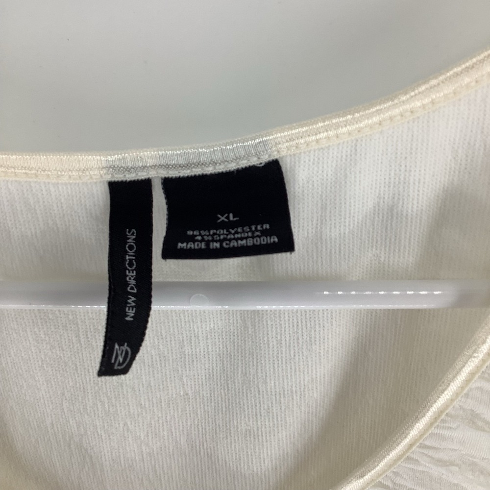 New Directions Women's White Ribbed Knit Long Sleeve Top XL
